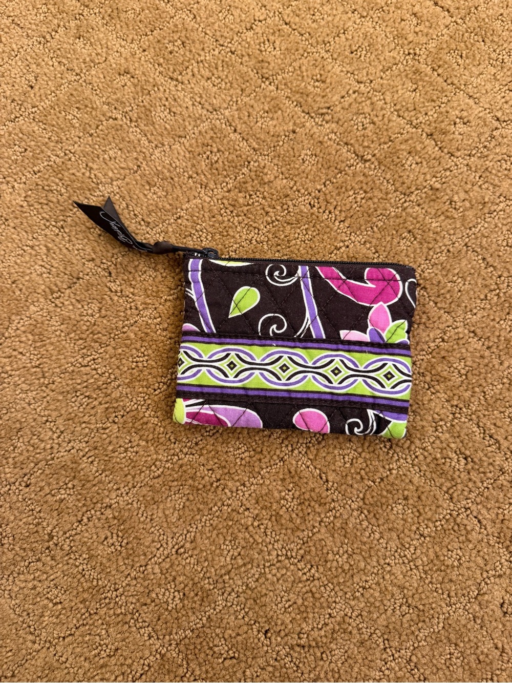 Vera Bradley Purple Punch Multi color brown zip card case Y2K